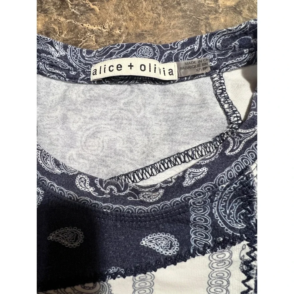 Alice + Olivia Navy White Bandana Elina Paisley Patchwork Pajama Set Boho XS